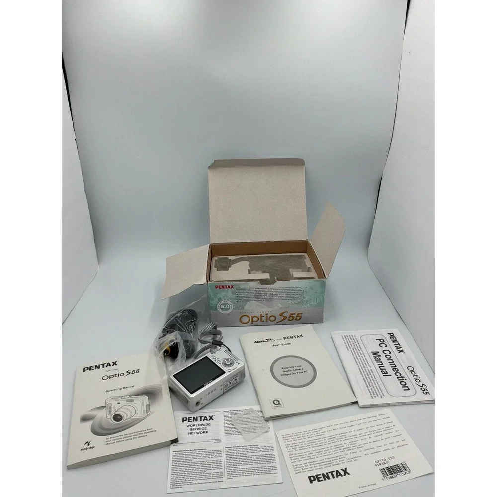 Pentax Optio S55 Silver 5MP Digital Camera 3x Zoom Boxed Tested